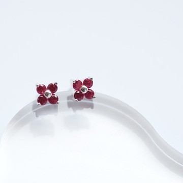 紅寶石 花朵 耳環 925 銀
