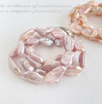 櫻花粉色 天然淡水 المم (mian) 珠頸鍊