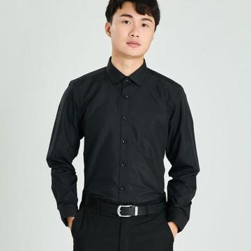 【WEISHTON】韓版修身抗皺襯衫-長袖-素色黑、w12 台灣現貨 男襯衫 商務 口袋 硬領