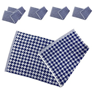 LIFE 來福牌 千鳥格緹花毛巾  藍色  6條