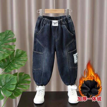 中小童冬季一體絨直筒加厚褲子