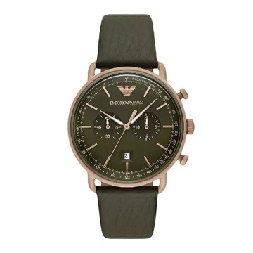 EMPORIO ARMANI 亞曼尼 Aviator系列 AR11421 綠色皮革計時碼錶 43MM｜樂天領券現折★全館特惠中★指定刷卡回饋10%