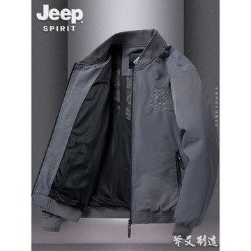 JEEP吉普棒球領外套男春秋季工裝大碼寬松刺繡上衣服薄款潮流夾克