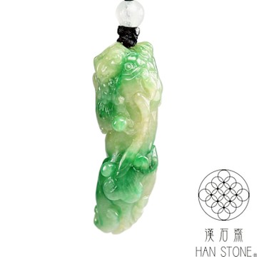 【漢石齋】天然翡翠A貨 貔貅玉佩吊墜 皇家綠種帶辣綠(14*12*44mm)