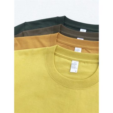 270g新疆純棉重磅t恤男純色二本針男裝美式復古咔嘰體恤正肩短袖