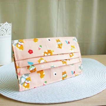 Lovely日本棉布【粉橘柴犬口罩套】大人版紙口罩使用E