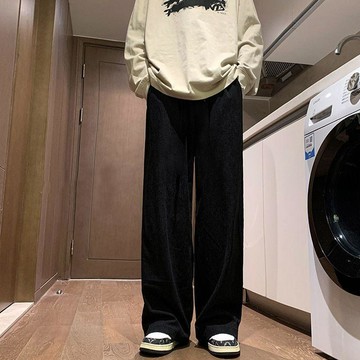 秋冬2026新款氣質直筒衛褲男女運動休閒加絨加厚垂感闊腿美式流行