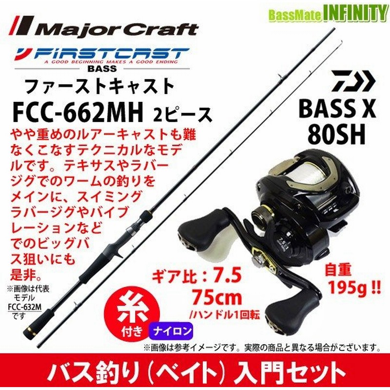 12lb 約100m 糸付き バス釣り ベイト 入門セット メジャークラフト ファーストキャスト Fcc 662mh ダイワ Bass X バスエックス 80sh 右ハンドル 通販 Lineポイント最大0 5 Get Lineショッピング