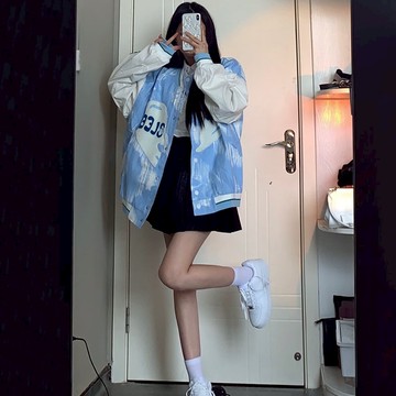 潮牌涂鴉棒球服女春秋2022年新款歐美高街hiphop美式復古上衣情侶