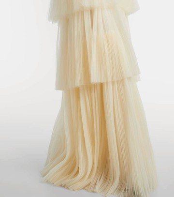 Costarellos Plissé velvet-trimmed tulle gown