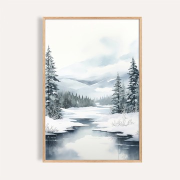 冬日雪景風格 / 靜雪之湖 聖誕掛畫 海報 無框畫