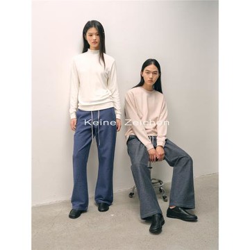 NO LOGO / 奢華木棉混紡磨毛親膚肌理風松緊腰仿牛仔針織衛褲