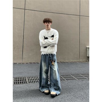 白菜coke和平鴿馬海毛衣男女情侶秋冬潮牌美式復古寬松慵懶針織衫