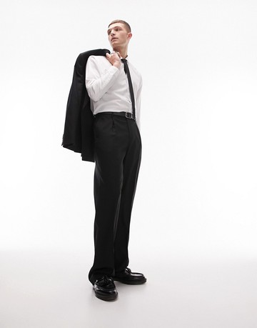 Topman wide leg suit trousers black