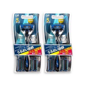 (2盒超值組)日本KAI貝印-axia男士修容刮鬍刀組-AX-5SE刀柄1入+替換刀片5入/盒(手動防滑可替換剃鬚刀,可水洗滑順刀刃,護膚去鬍渣刮刀)
