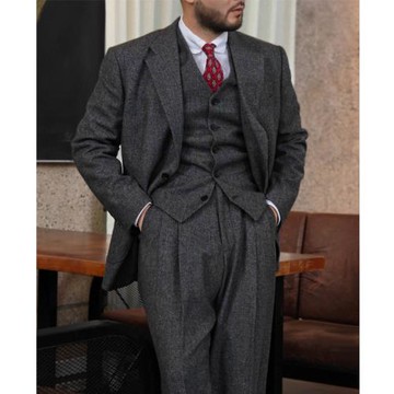 Plan B 秋冬經典浴血黑幫粗花呢西裝謝爾比復古人字紋西服男