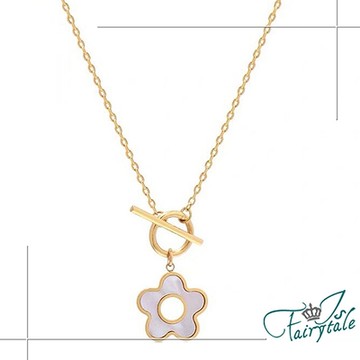 iSFairytale伊飾童話 珠光白花 復古OT扣鈦鋼長項鍊