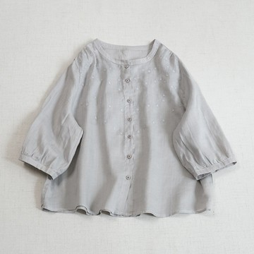 苧麻刺繡立領七分袖襯衫826130