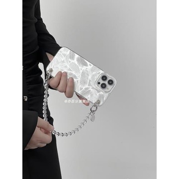 新款時尚適用蘋果15promax手機殼斜挎女款iphone14pro珍珠鏈條小眾高級感13背帶掛繩16保護套硅膠硅膠防摔