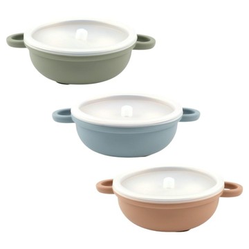 不鏽鋼碗 附蓋子 3件組  1套  綠色 + 藍色 + 棕色