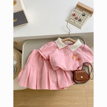 Mini baby🌷防走光】女童夏裝套裝學院風兒童洋氣短袖女寶寶夏季jk裙子兩件套