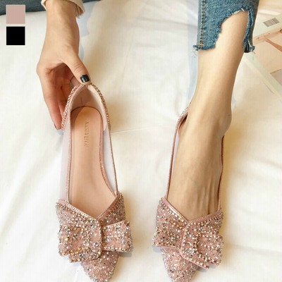 シューズ 靴 パンプス フラットシューズ ぺたんこ靴 とんがりトゥ ポインテッドトゥ ビジュー キラキラ シースルー ゴージャス ブラック ピンク華奢 おしゃれ 個性的 女性 お散歩 オシャレ ナチュラル 痛くない ラフ プチプラ 脚長 お洒落 細見え 軽い Zbm67 35 ピンク