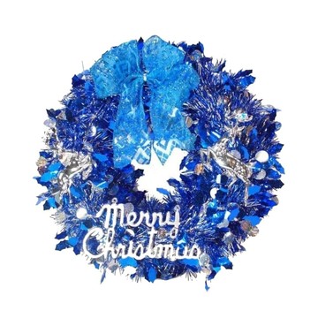 摩達客 耶誕繽紛閃亮哈莉葉金蔥聖誕花圈  直徑40cm  銀色 + 藍色  1個