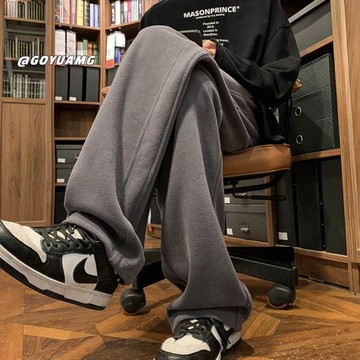 褲子男款春秋2024新款直筒休閑長褲垂感寬松闊腿拖地褲運動衛褲男