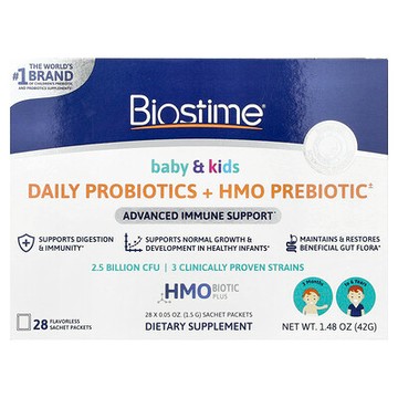 Biostime, 嬰兒和兒童，日常益生菌 + HMO 益生元，3 個月至 6 歲，無味，28 個小袋，每個 0.05 盎司（1.5 克）