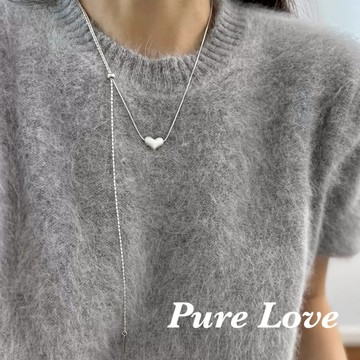 Pure Love樂芙 / 正韓 鈦鋼【316L醫療鋼】G01023磨砂霧面立體愛心長項鏈 / 鋼色