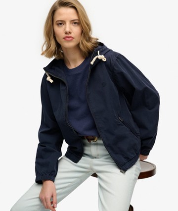 Superdry Women's Hooded Washed Twill Jacket Navy Size: 6