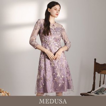 現貨【MEDUSA 曼度莎】優雅淡紫繡紗宴會禮服（M-XL）｜小禮服 媽媽禮服 正式洋裝