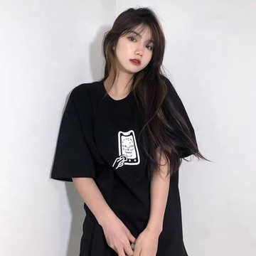 正肩短袖T恤女夏季新款寬松ins潮牌原宿風oversize炸街上衣服