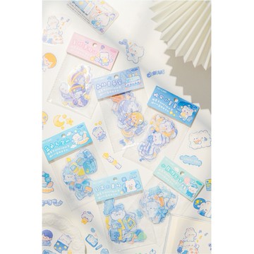 🍋檸檬青🍋 清倉現貨超可愛糯嘰嘰藍綿綿系列PET防水貼紙6款46枚入手繪卡通手帳裝飾素材