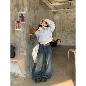 【PORY STORE】 復古刷舊水洗彎刀褲 破壞 重磅 實拍 挺版 男生 牛仔 寬褲 長褲