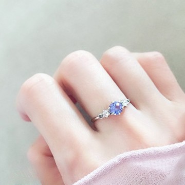 頂級坦桑石丹泉石5mm-純銀戒指-可調式-12月誕生石