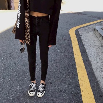 秋季女裝高腰小腳牛仔褲百搭顯瘦九分褲鉛筆褲休閑褲1入