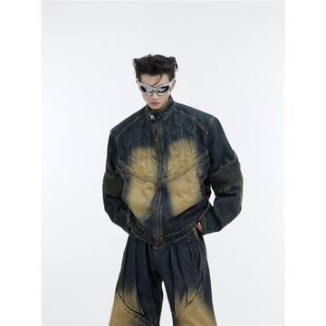 CulturE24ss重磅復古做舊解構牛仔套裝立體浮雕設計感夾克外套男