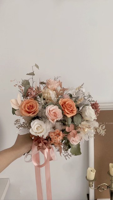 Flora Flower新娘永生花捧花-奶油蜜桃