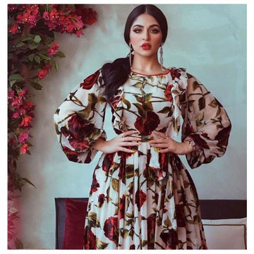 歐美中東荷葉邊玫瑰印花民族風連衣裙女Ethnic print robe dress