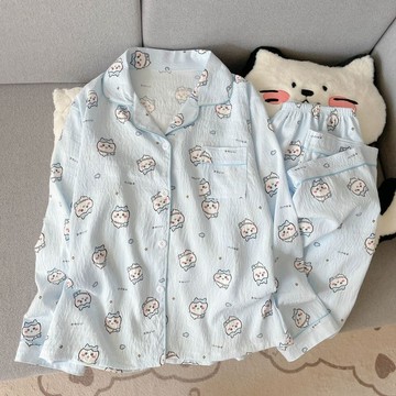 春秋季甜美可愛卡通睡衣 雲朵棉舒適居家服 長袖長褲兩件式 女生睡衣 休閒寬鬆家居服 開扣睡衣 可外穿睡衣