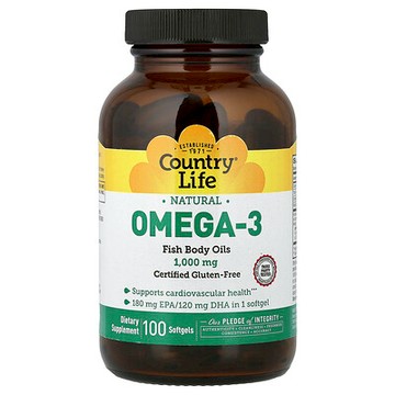 Country Life, 天然 Omega-3，1000 毫克，100 粒軟膠囊