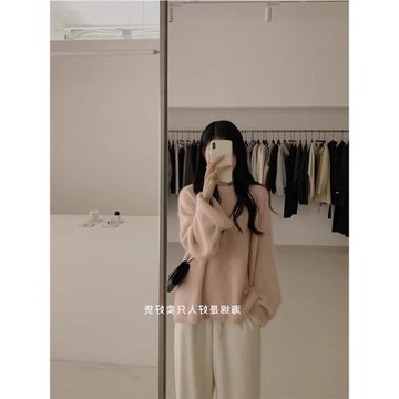 粉色圓領浣熊絨套頭毛衣女秋冬新款溫柔軟糯慵懶水貂絨針織衫上衣