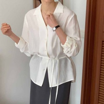 正韓女上衣 雙領天絲長袖襯衫IVY1001-創翊韓都