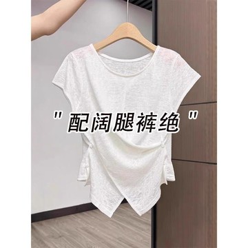 【WYZ】短袖上衣女純慾風短袖T恤女2026新款夏季薄款輕奢高級感超火減齡獨特上衣
