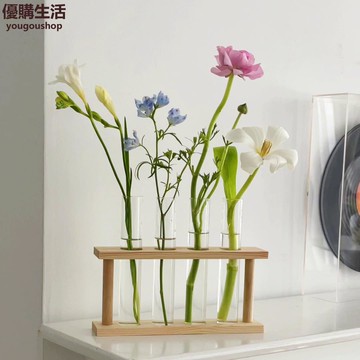優購生活~花瓶擺件客廳插花玻璃小眾迷你透明一排花瓶水培試管花器創意鮮花咖啡廳 咖啡店 甜品店 擺件 裝飾 網美 自拍 藝術
