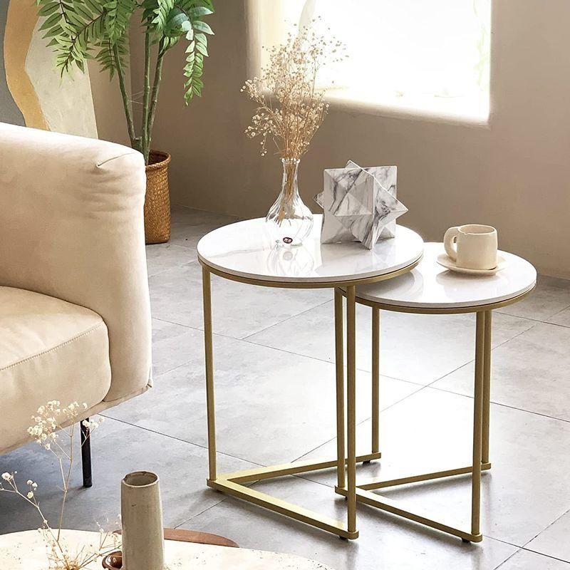 サイドテーブル 大小2点セット ローテーブル ゴールド 630-489