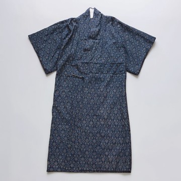Japan Vintage 廣衿和服｜深藍幾何滿版圖案・昭和後期～平成初期