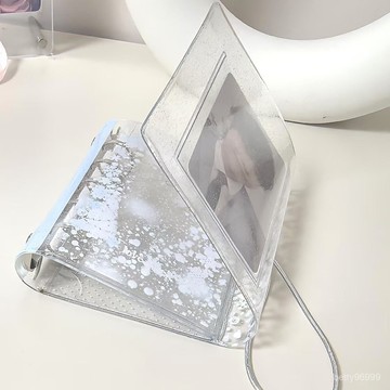 台灣出貨-ins簡約綁帶雪花三折疊m5活頁殼pvc手帳本記事本小卡拍立得收納本