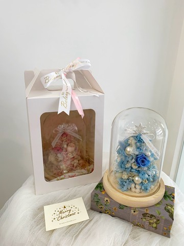 聖誕樹玻璃罩 乾燥花 永生花 聖誕節禮物 交換禮物 玻璃盅